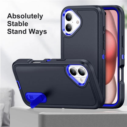 For iPhone 16 Case PC+Silicone+EVA Kickstand Drop-Proof Phone Cover