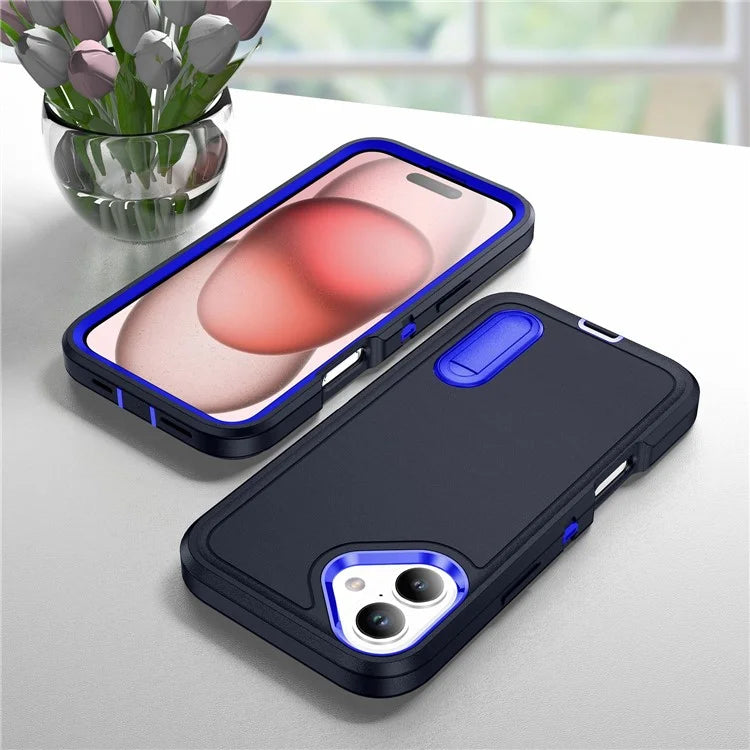 For iPhone 16 Case PC+Silicone+EVA Kickstand Drop-Proof Phone Cover