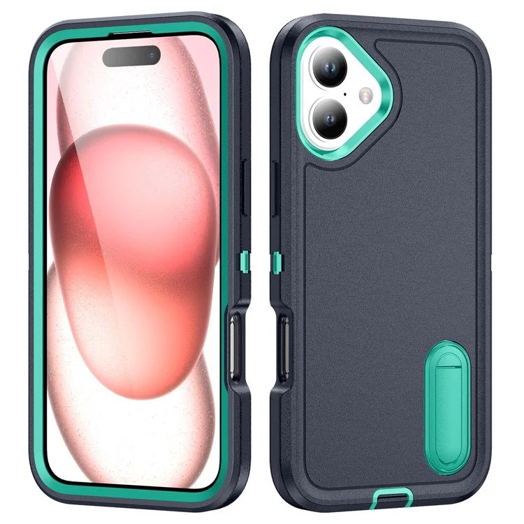 For iPhone 16 Case PC+Silicone+EVA Kickstand Drop-Proof Phone Cover