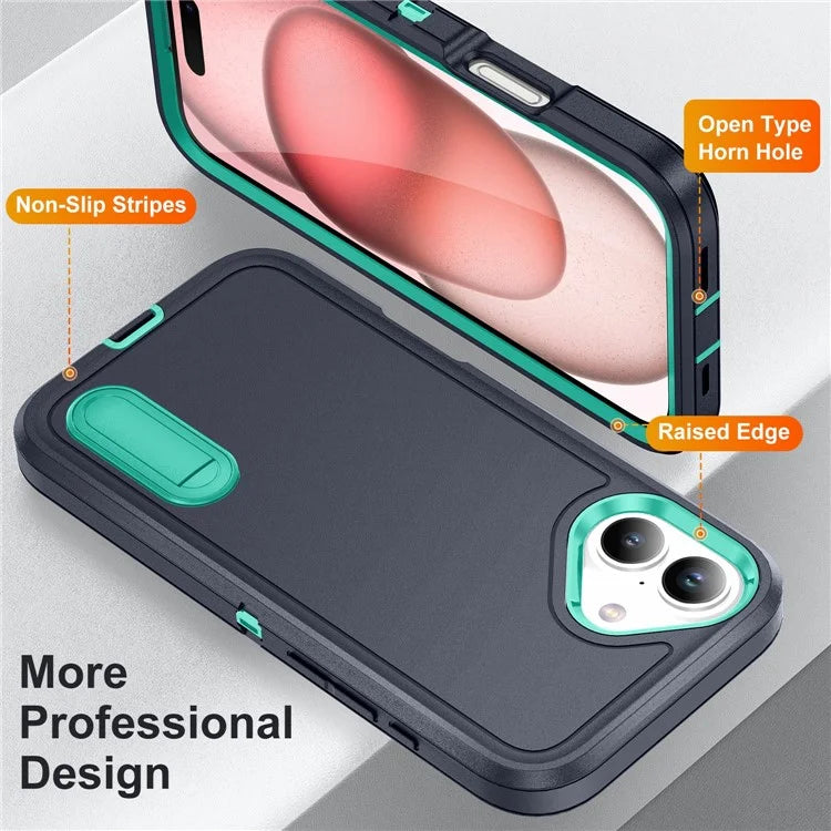 For iPhone 16 Case PC+Silicone+EVA Kickstand Drop-Proof Phone Cover