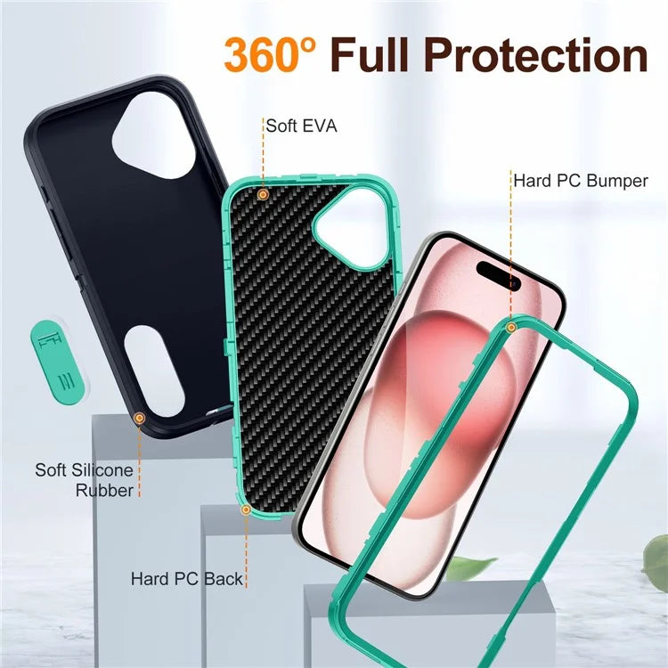 For iPhone 16 Case PC+Silicone+EVA Kickstand Drop-Proof Phone Cover