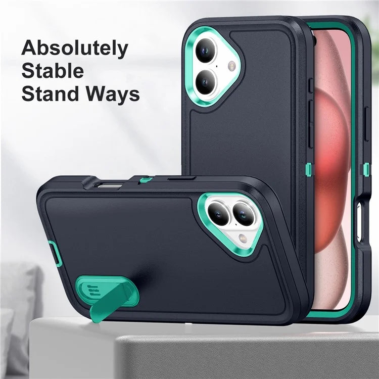 For iPhone 16 Case PC+Silicone+EVA Kickstand Drop-Proof Phone Cover