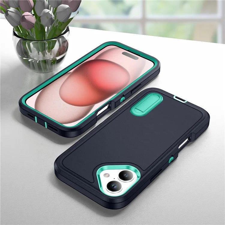 For iPhone 16 Case PC+Silicone+EVA Kickstand Drop-Proof Phone Cover