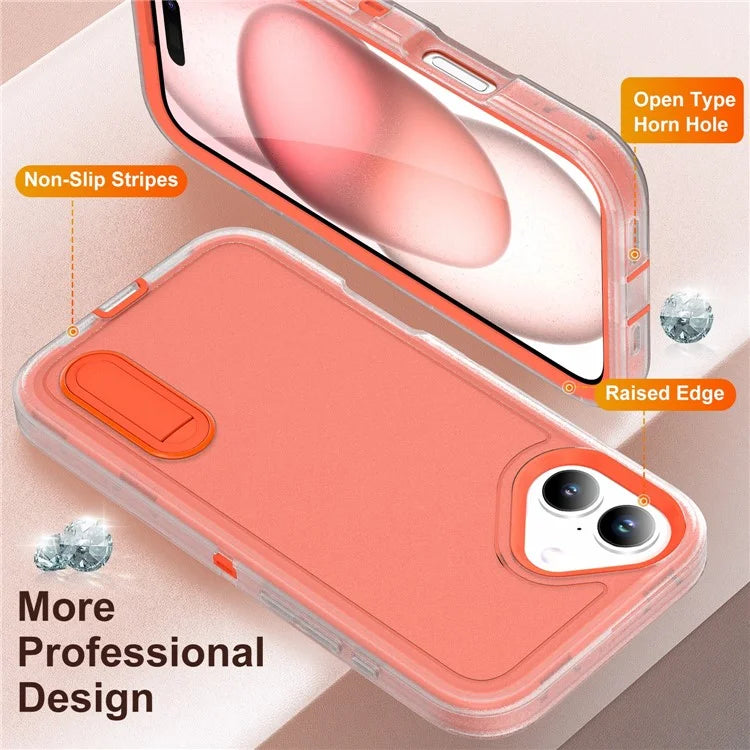 For iPhone 16 Case PC+Silicone+EVA Kickstand Drop-Proof Phone Cover