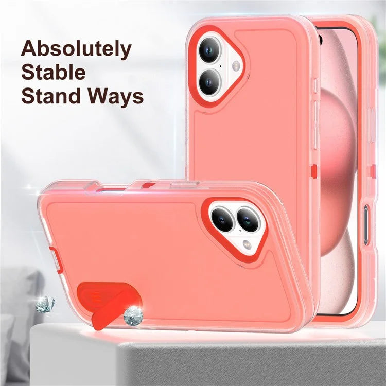 For iPhone 16 Case PC+Silicone+EVA Kickstand Drop-Proof Phone Cover