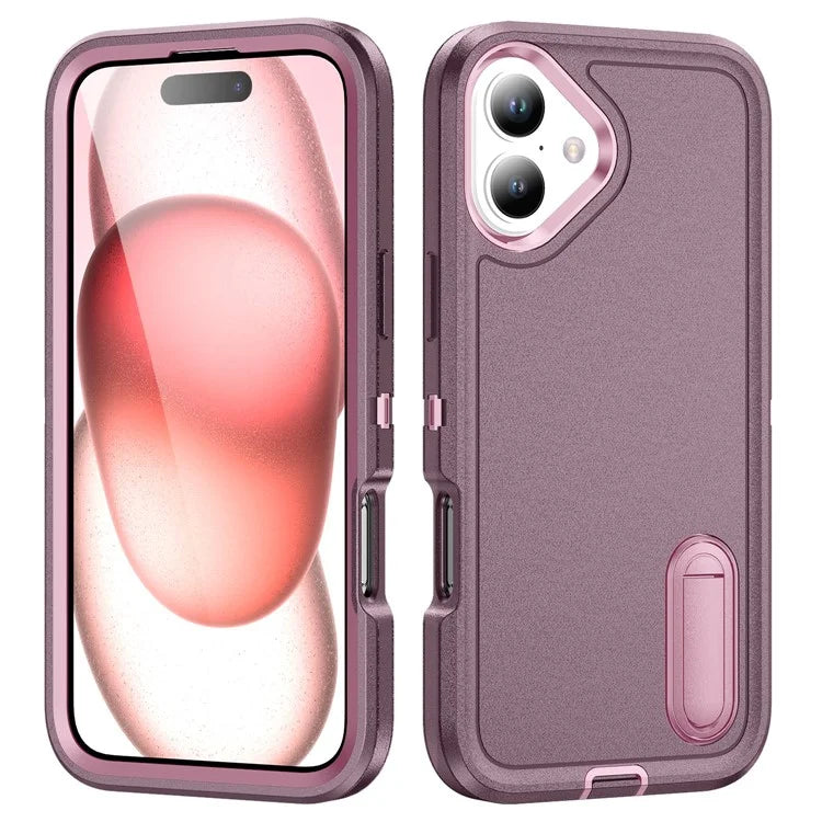 For iPhone 16 Case PC+Silicone+EVA Kickstand Drop-Proof Phone Cover