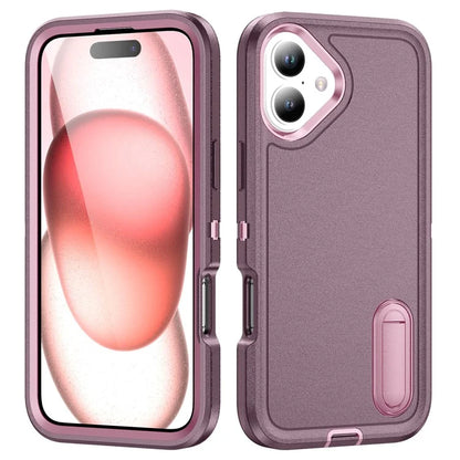 For iPhone 16 Case PC+Silicone+EVA Kickstand Drop-Proof Phone Cover