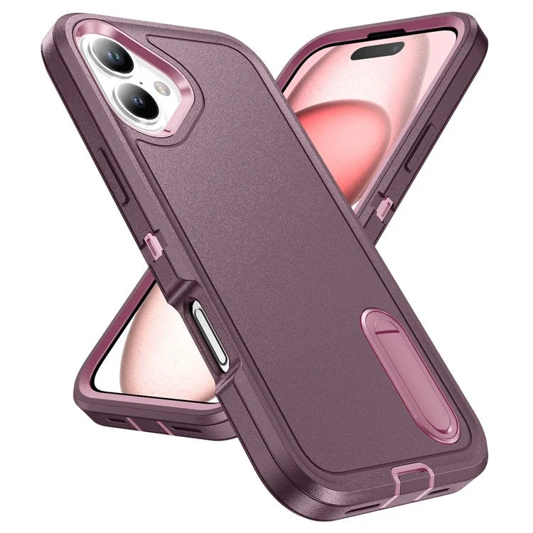 For iPhone 16 Case PC+Silicone+EVA Kickstand Drop-Proof Phone Cover