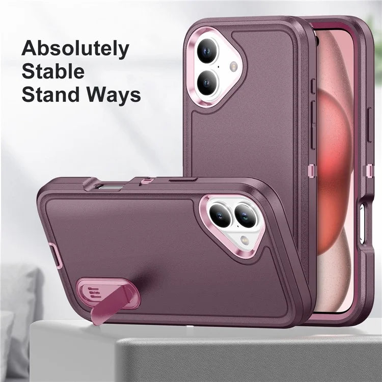 For iPhone 16 Case PC+Silicone+EVA Kickstand Drop-Proof Phone Cover