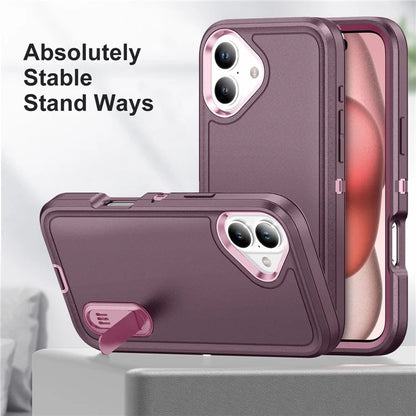 For iPhone 16 Case PC+Silicone+EVA Kickstand Drop-Proof Phone Cover