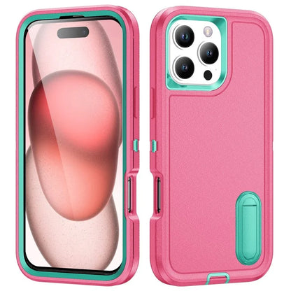 For iPhone 16 Pro Max Case Kickstand Shockproof PC+Silicone+EVA Phone Cover