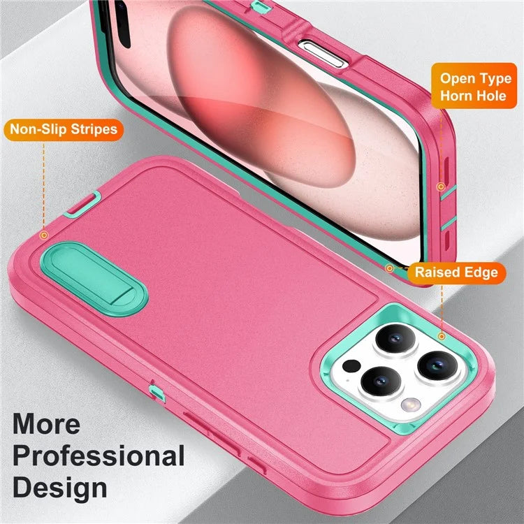 For iPhone 16 Pro Max Case Kickstand Shockproof PC+Silicone+EVA Phone Cover