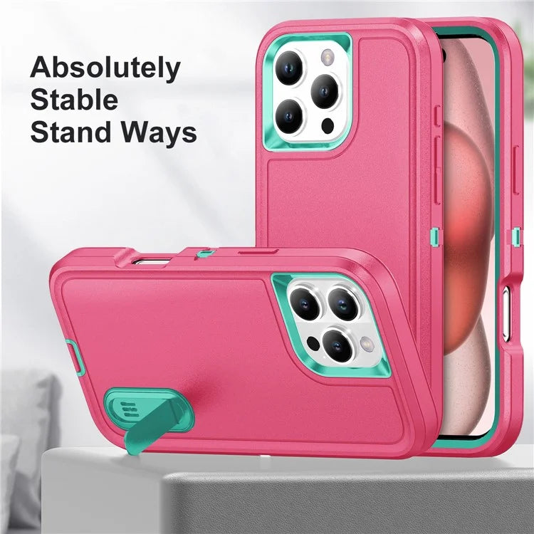 For iPhone 16 Pro Max Case Kickstand Shockproof PC+Silicone+EVA Phone Cover