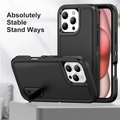 For iPhone 16 Pro Max Case Kickstand Shockproof PC+Silicone+EVA Phone Cover