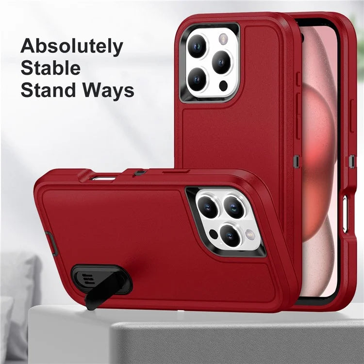 For iPhone 16 Pro Max Case Kickstand Shockproof PC+Silicone+EVA Phone Cover