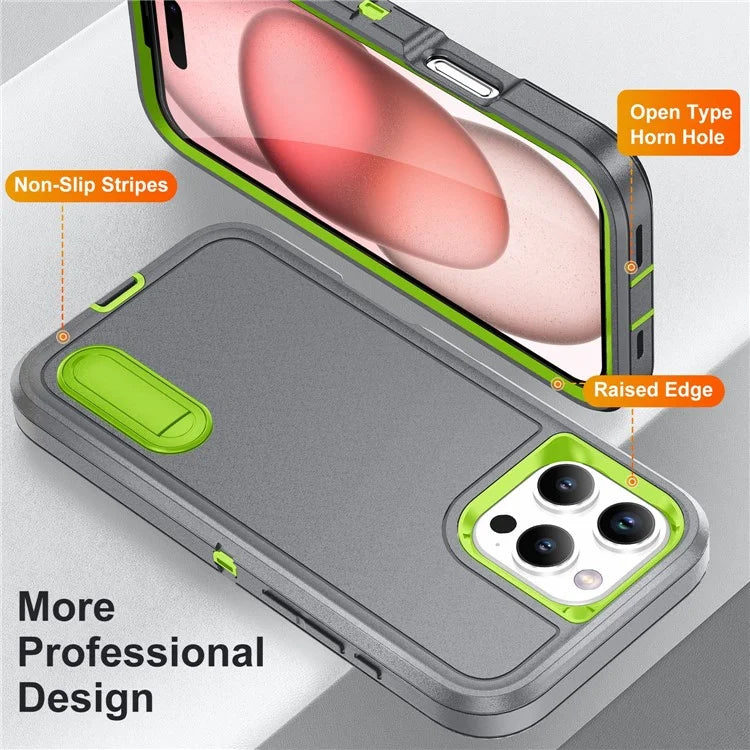 For iPhone 16 Pro Max Case Kickstand Shockproof PC+Silicone+EVA Phone Cover