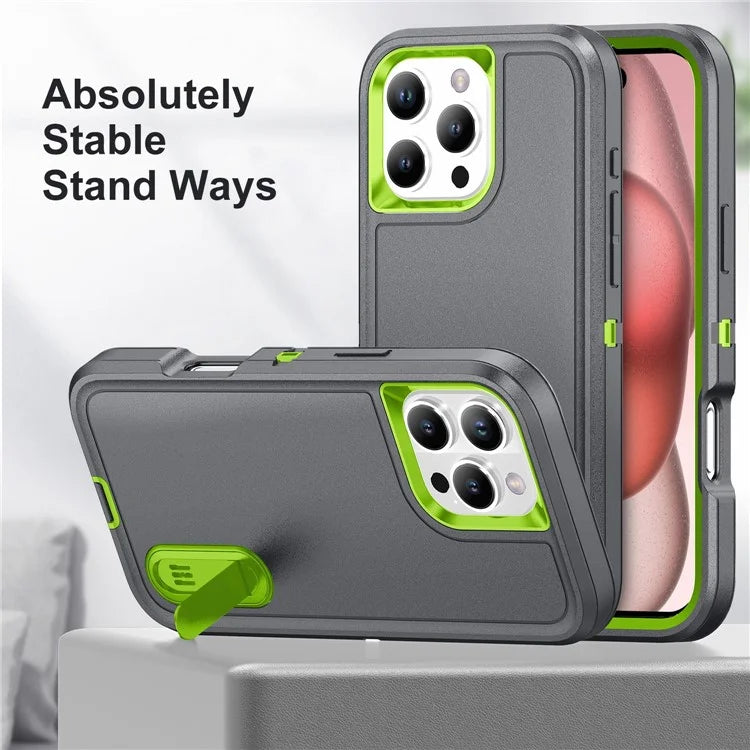 For iPhone 16 Pro Max Case Kickstand Shockproof PC+Silicone+EVA Phone Cover