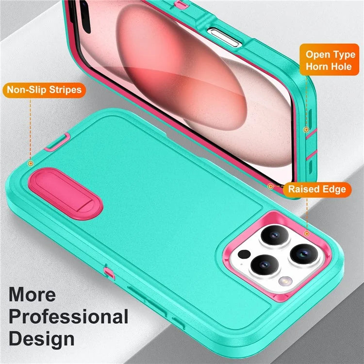 For iPhone 16 Pro Max Case Kickstand Shockproof PC+Silicone+EVA Phone Cover
