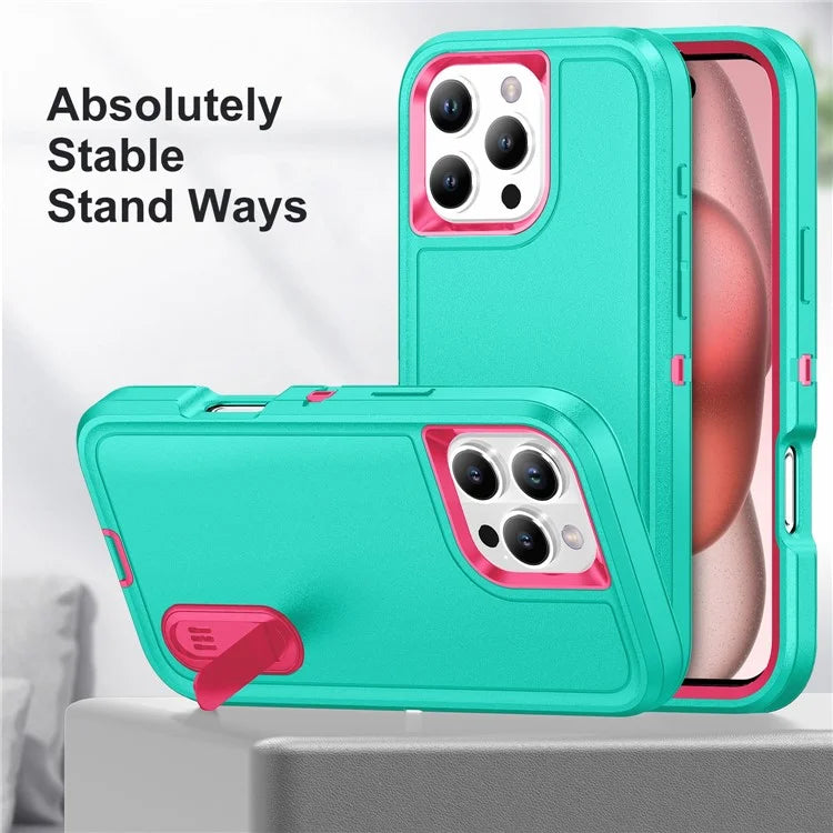 For iPhone 16 Pro Max Case Kickstand Shockproof PC+Silicone+EVA Phone Cover