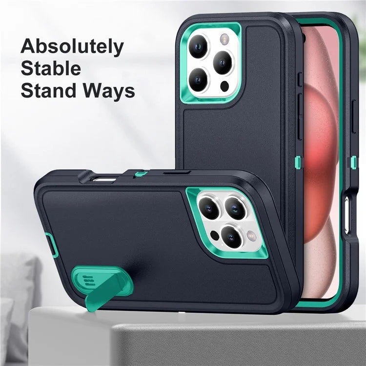 For iPhone 16 Pro Max Case Kickstand Shockproof PC+Silicone+EVA Phone Cover