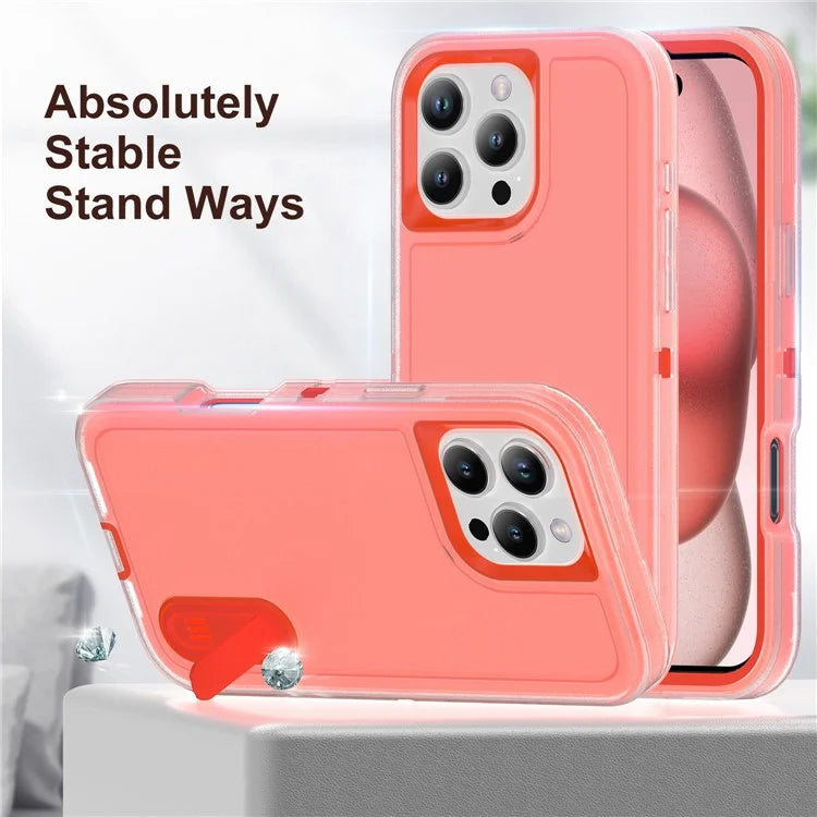 For iPhone 16 Pro Max Case Kickstand Shockproof PC+Silicone+EVA Phone Cover