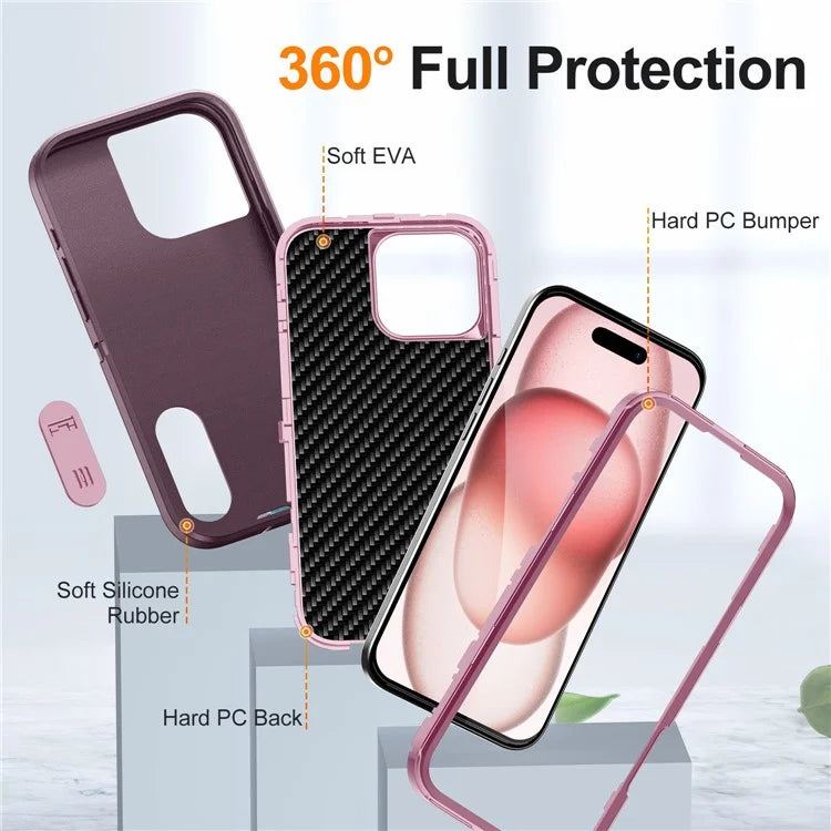 For iPhone 16 Pro Max Case Kickstand Shockproof PC+Silicone+EVA Phone Cover