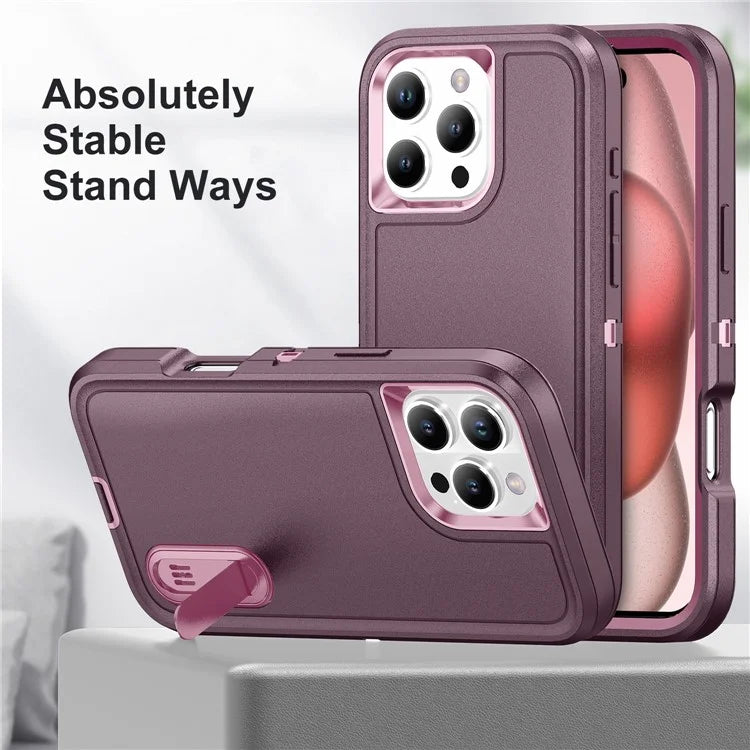 For iPhone 16 Pro Max Case Kickstand Shockproof PC+Silicone+EVA Phone Cover