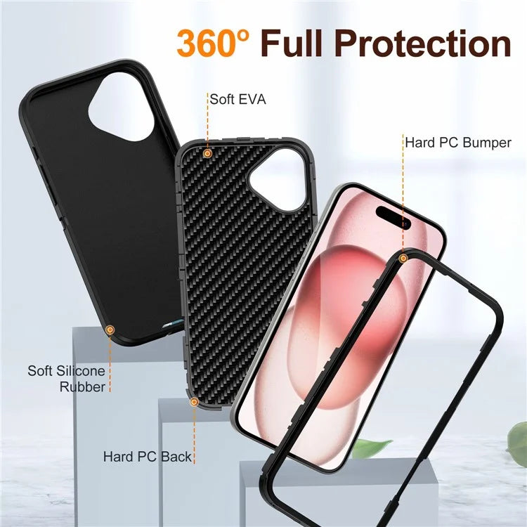 For iPhone 16 Plus Case PC+Silicone+EVA 3-in-1 Shockproof Phone Cover