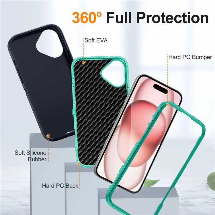 For iPhone 16 Plus Case PC+Silicone+EVA 3-in-1 Shockproof Phone Cover