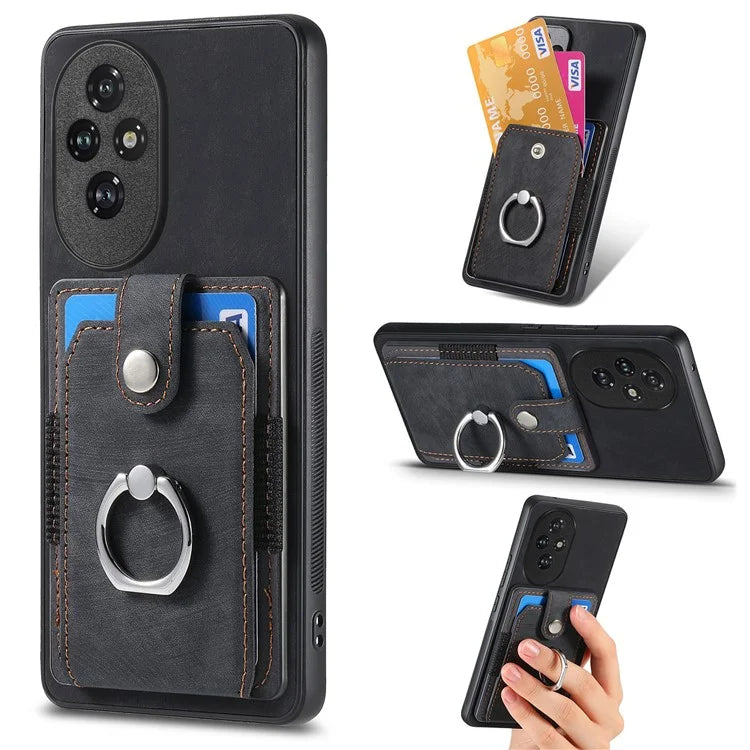 D2 for Honor 200 Pro 5G Case Kickstand Leather+TPU Non-Slip Protective Cover Card Slots