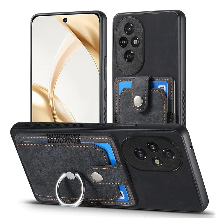 D2 for Honor 200 Pro 5G Case Kickstand Leather+TPU Non-Slip Protective Cover Card Slots