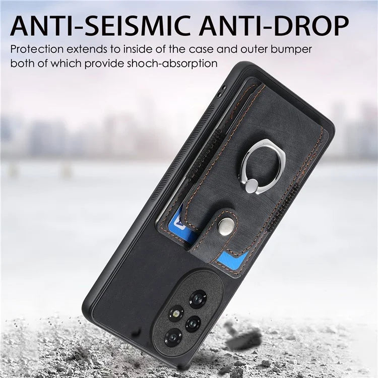 D2 for Honor 200 Pro 5G Case Kickstand Leather+TPU Non-Slip Protective Cover Card Slots