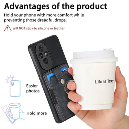 D2 for Honor 200 Pro 5G Case Kickstand Leather+TPU Non-Slip Protective Cover Card Slots