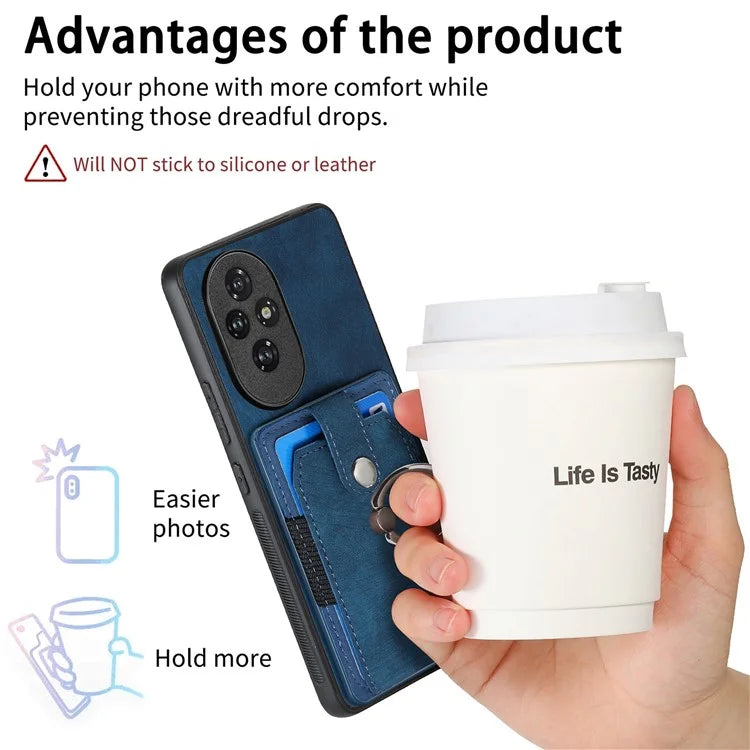 D2 for Honor 200 Pro 5G Case Kickstand Leather+TPU Non-Slip Protective Cover Card Slots