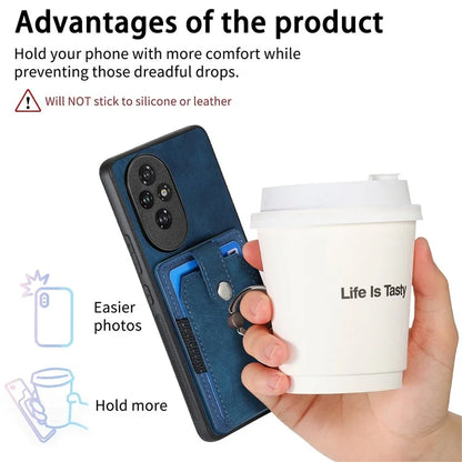D2 for Honor 200 Pro 5G Case Kickstand Leather+TPU Non-Slip Protective Cover Card Slots