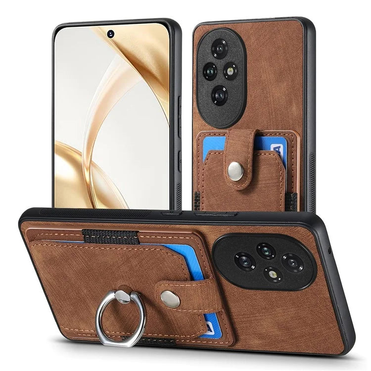 D2 for Honor 200 Pro 5G Case Kickstand Leather+TPU Non-Slip Protective Cover Card Slots