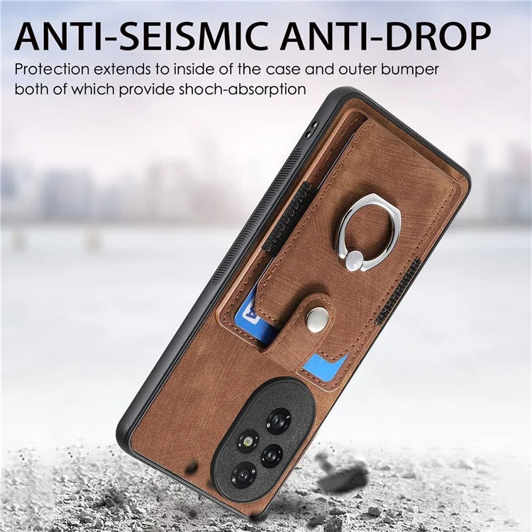 D2 for Honor 200 Pro 5G Case Kickstand Leather+TPU Non-Slip Protective Cover Card Slots