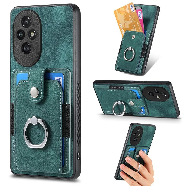 D2 for Honor 200 Pro 5G Case Kickstand Leather+TPU Non-Slip Protective Cover Card Slots