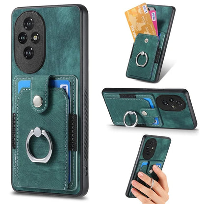 D2 for Honor 200 Pro 5G Case Kickstand Leather+TPU Non-Slip Protective Cover Card Slots