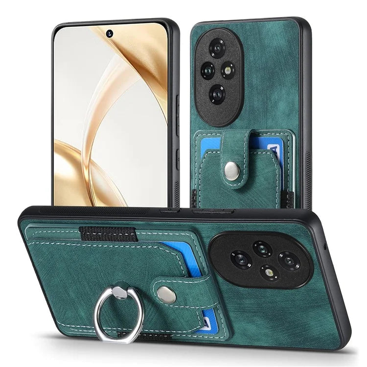 D2 for Honor 200 Pro 5G Case Kickstand Leather+TPU Non-Slip Protective Cover Card Slots