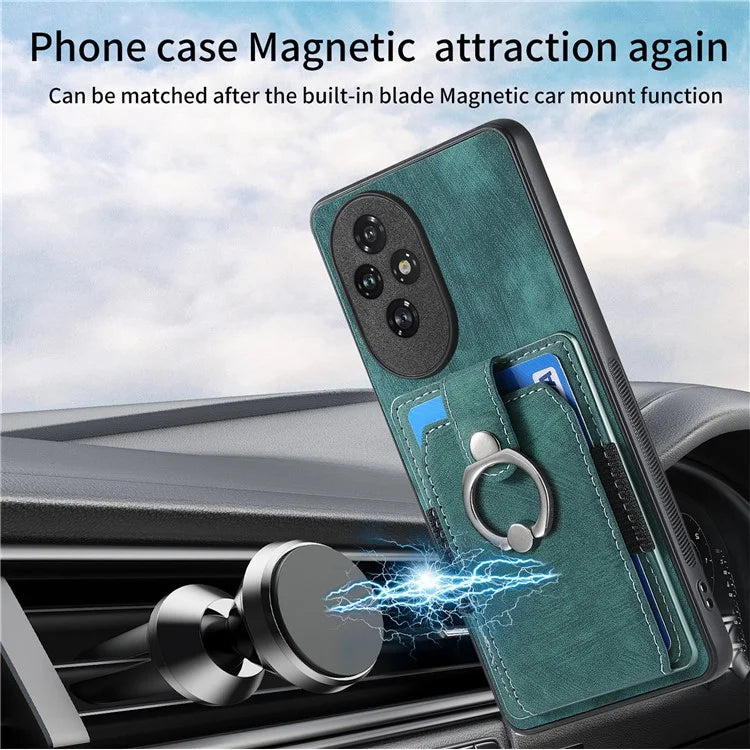 D2 for Honor 200 Pro 5G Case Kickstand Leather+TPU Non-Slip Protective Cover Card Slots