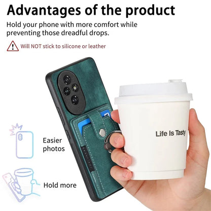 D2 for Honor 200 Pro 5G Case Kickstand Leather+TPU Non-Slip Protective Cover Card Slots