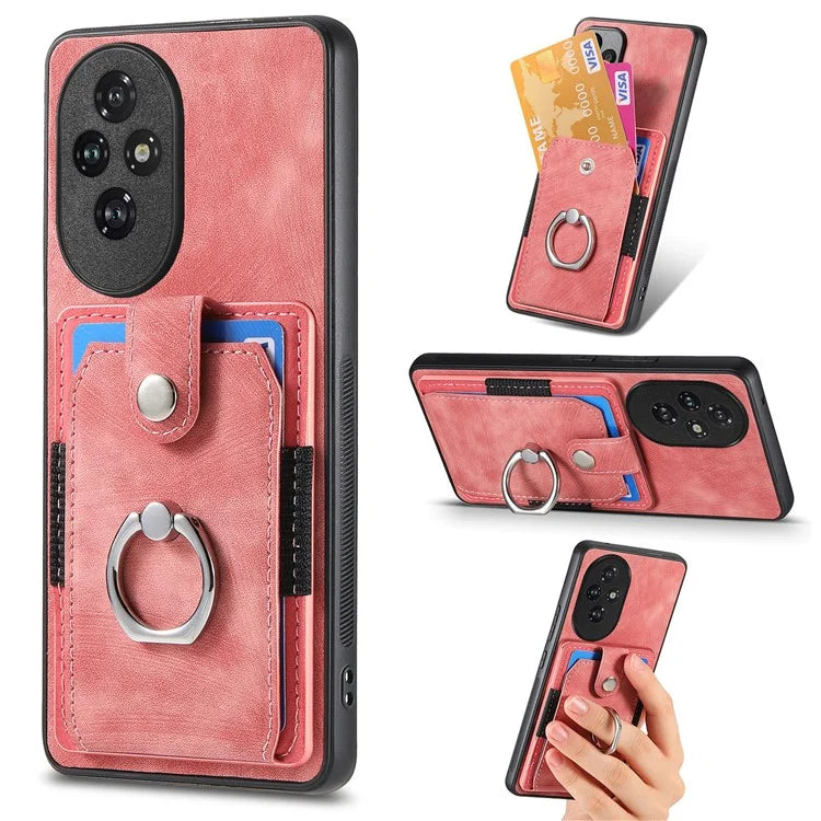 D2 for Honor 200 Pro 5G Case Kickstand Leather+TPU Non-Slip Protective Cover Card Slots