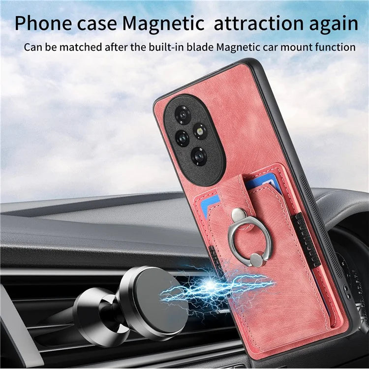 D2 for Honor 200 Pro 5G Case Kickstand Leather+TPU Non-Slip Protective Cover Card Slots
