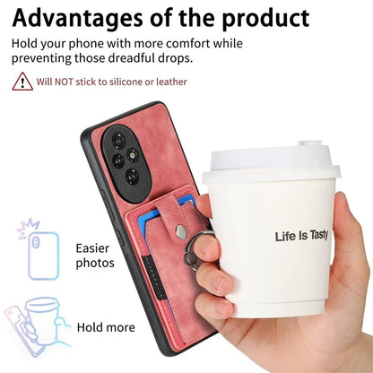 D2 for Honor 200 Pro 5G Case Kickstand Leather+TPU Non-Slip Protective Cover Card Slots