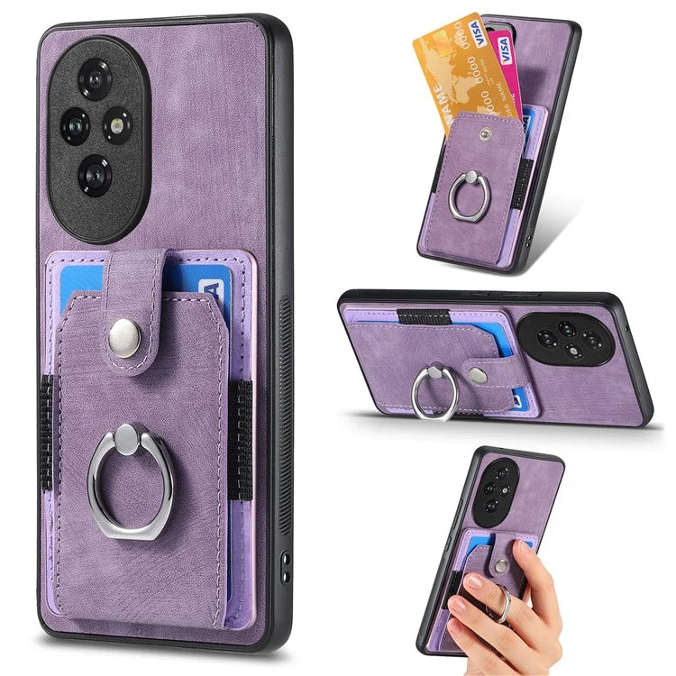 D2 for Honor 200 Pro 5G Case Kickstand Leather+TPU Non-Slip Protective Cover Card Slots