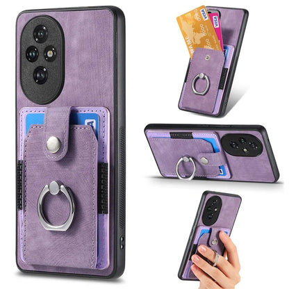 D2 for Honor 200 Pro 5G Case Kickstand Leather+TPU Non-Slip Protective Cover Card Slots