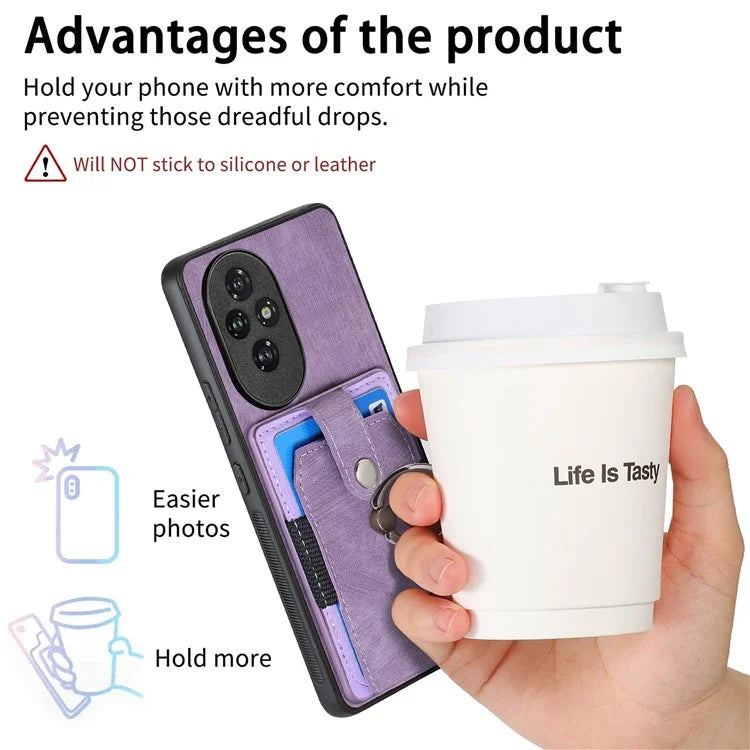 D2 for Honor 200 Pro 5G Case Kickstand Leather+TPU Non-Slip Protective Cover Card Slots