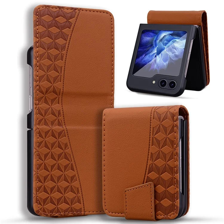 For Samsung Galaxy Z Flip6 5G Case Rhombus Pattern Leather Phone Cover