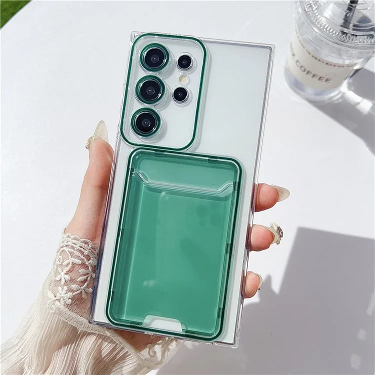 For Samsung Galaxy S22 Ultra 5G Case Transparent TPU Card Holder Phone Cover